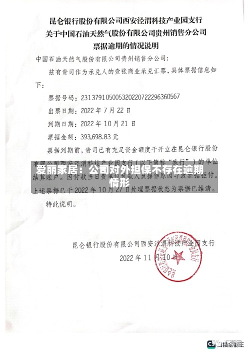 爱丽家居：公司对外担保不存在逾期情形